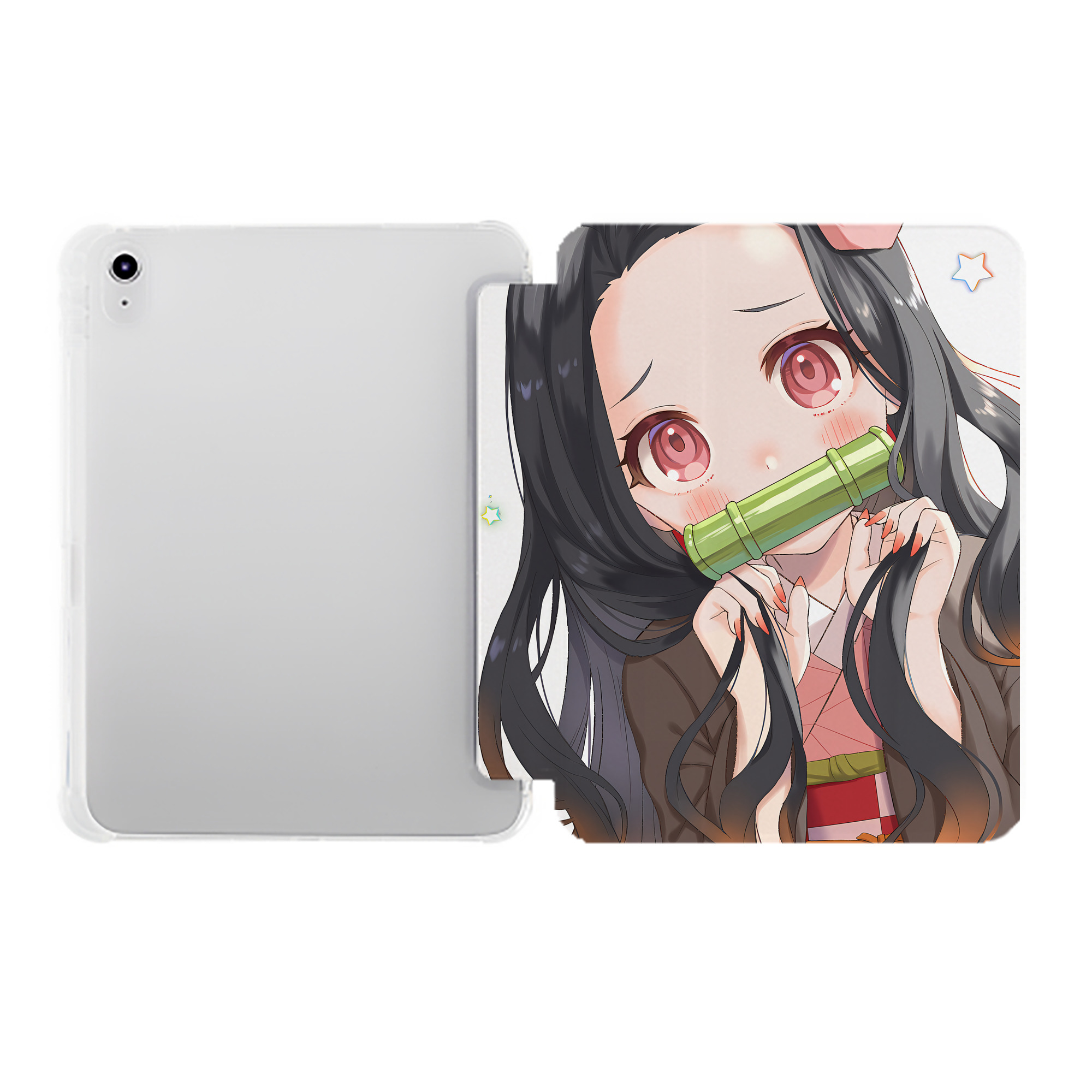 （画像用） 鬼滅の刃（きめつのやいば）竈門 禰󠄀豆子／かまど ねずこ Kamado Nezuko IPad ケース ペン収納付き 三つ折りスタンド PUレザー×シリコン 対応機種9.5/10.5/10.9インチ